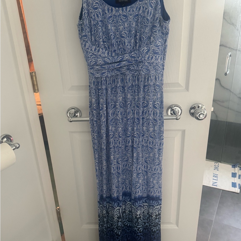 Sleeveless Blue Patterned Maxi Dress